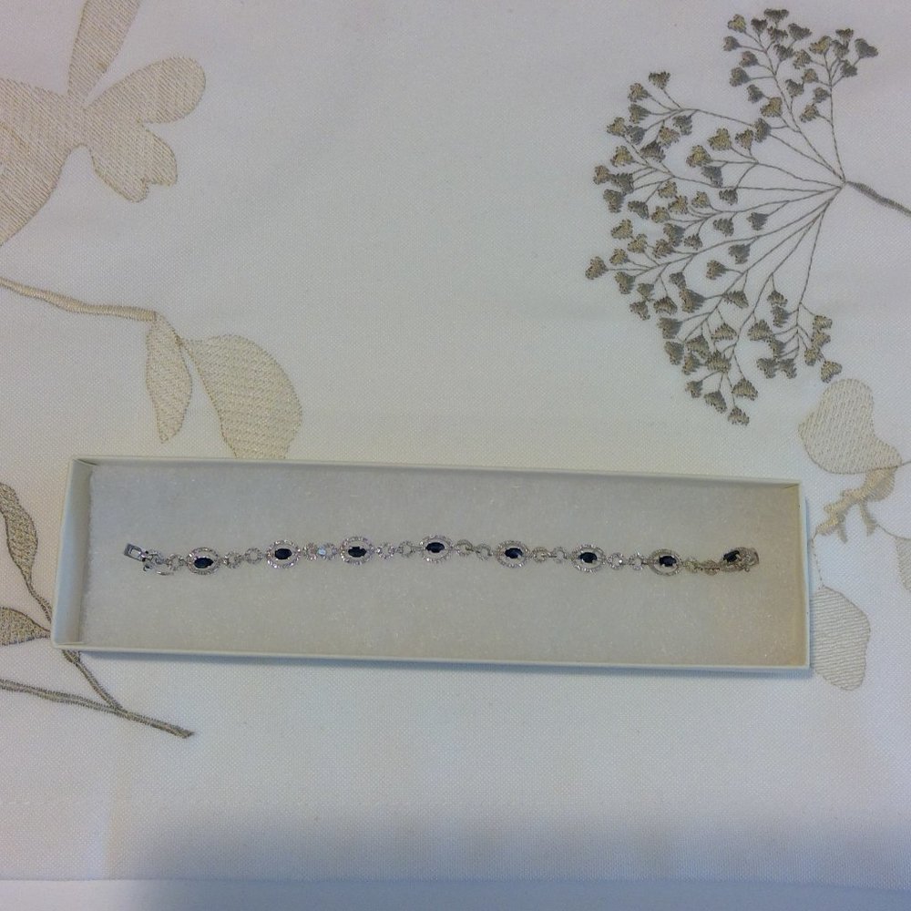 Silver black stone and cz tennis bracelet